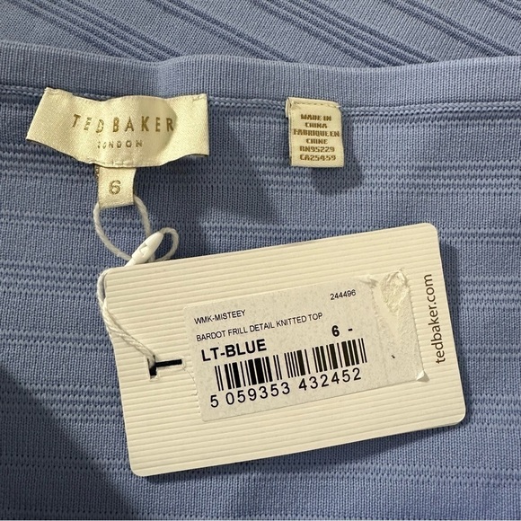 Ted Baker Misteey Bardot Frill Knitted Off Shoulder Top Size 6 US 16 Blue - Picture 14 of 16